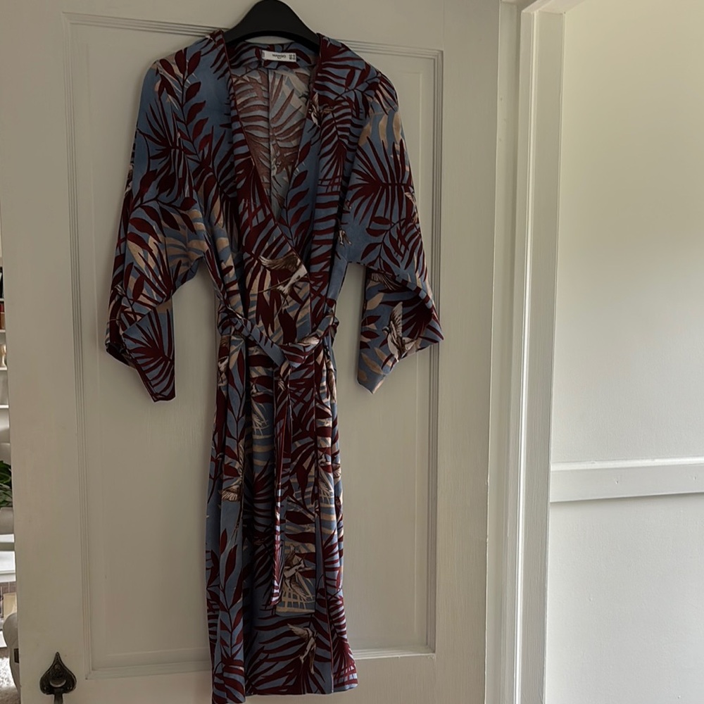 Mango Floral Kimono in Light Blue and Burgundy